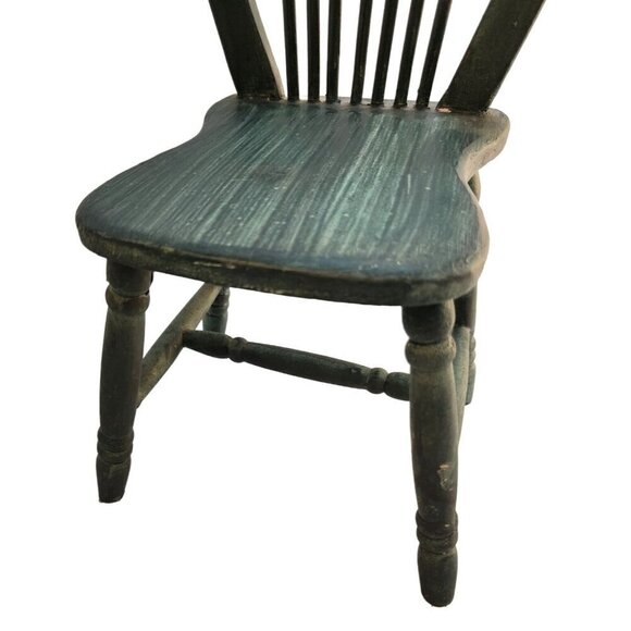 Wooden Miniature Spindle-Back Chair Decorative Collectible 15" Tall Green Distre - Picture 9 of 16
